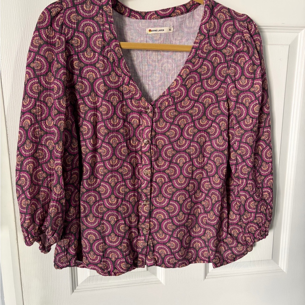 Marine Layer Pink and Purple Swirl Blouse